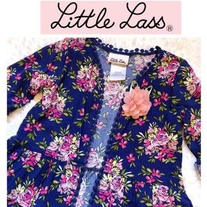 Little Lass Girls boho bohemian ruffles floral kimono open cardigan size 5